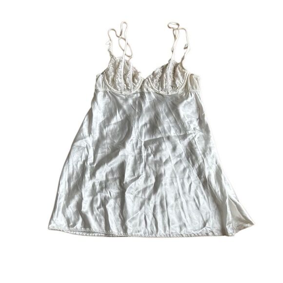 Y2K Vintage Morgan Taylor Satin and Lace Chemise Slip Dress Ivory Large - Picture 1 of 6